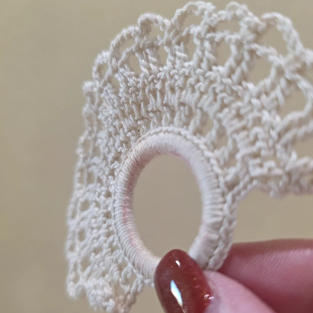 Vintage Handmade Ecru Ivory Beige Hand Crochet Napkin Rings Set of 6